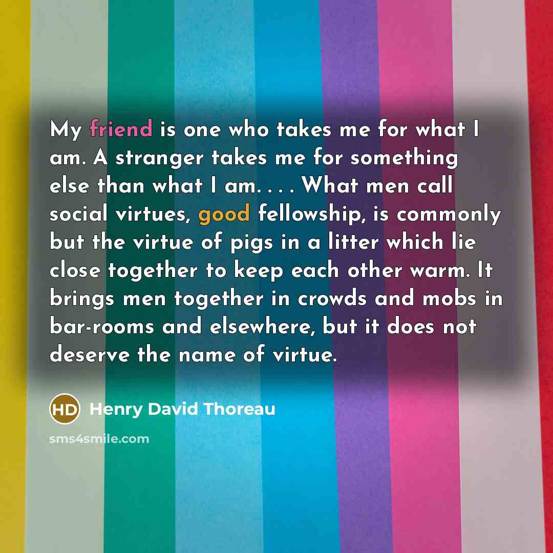 “My friend is one who takes me for what I…” quote by Henry David Thoreau