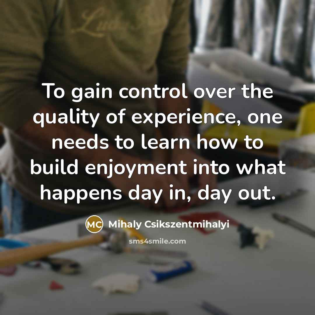 “To gain control over the quality of experience, one needs…” quote by Mihaly Csikszentmihalyi