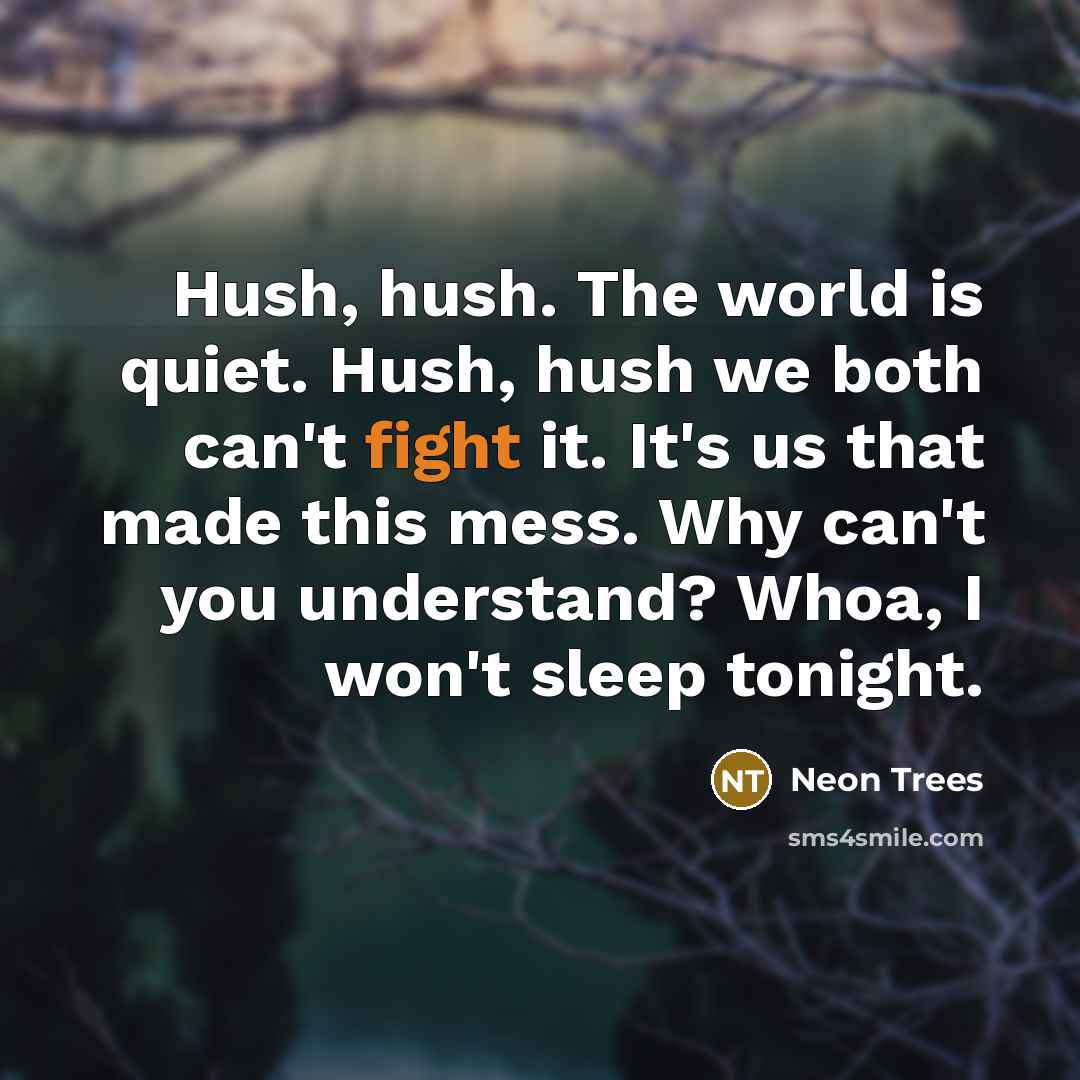 “Hush, hush. The world is quiet. Hush, hush we both…” quote by Neon Trees