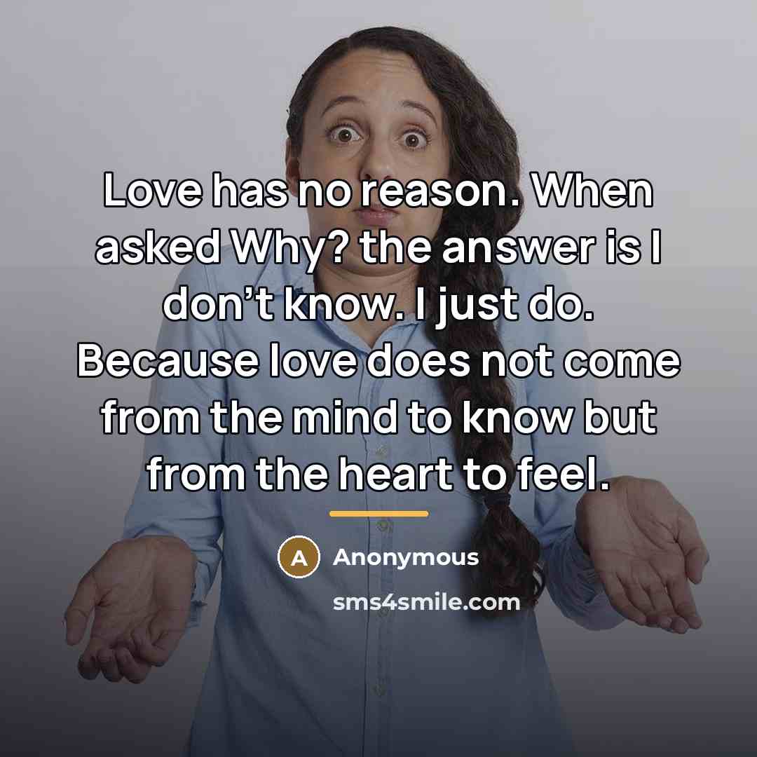 “Love has no reason. When asked Why? the answer is…” quote by Anonymous