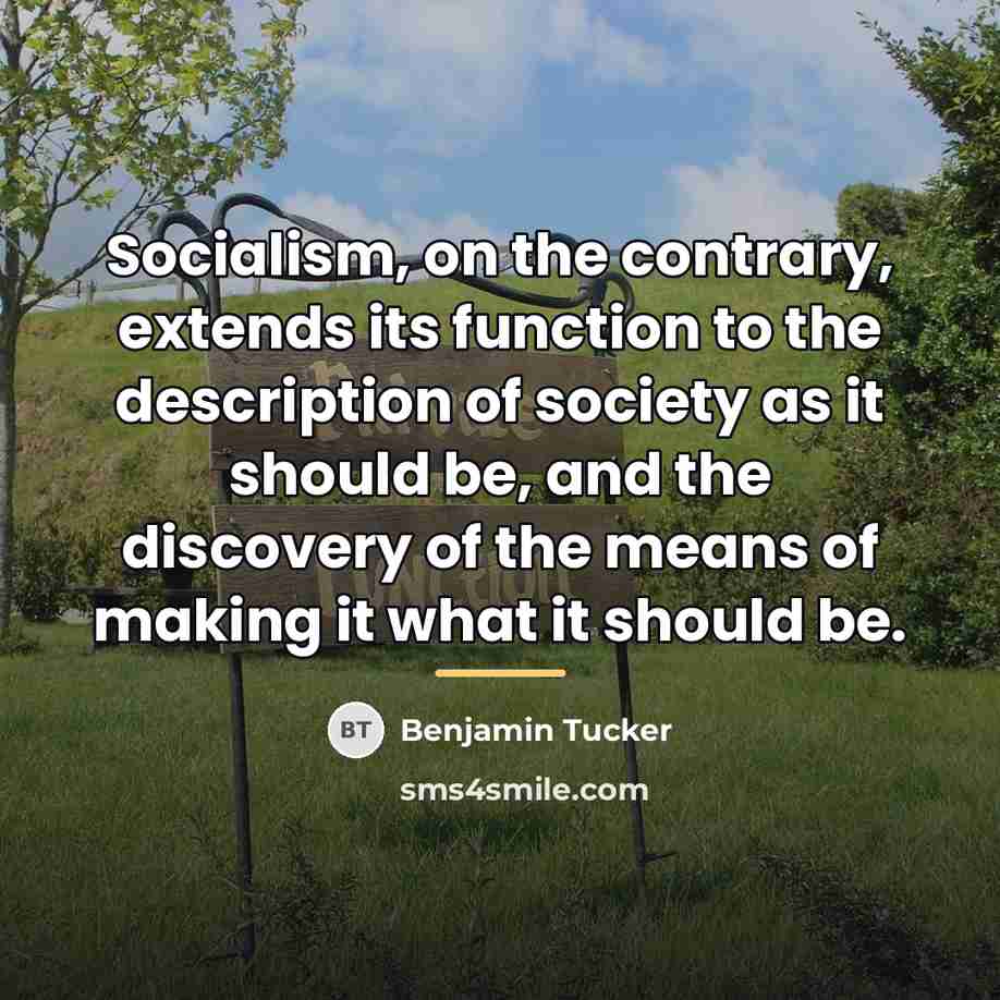 “Socialism, on the contrary, extends its function to the description…” quote by Benjamin Tucker