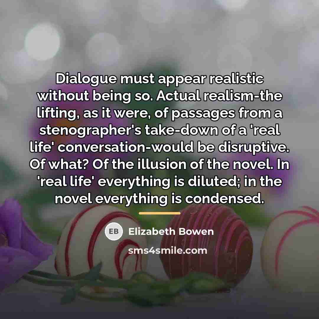“Dialogue must appear realistic without being so. Actual realism-the lifting,…” quote by Elizabeth Bowen