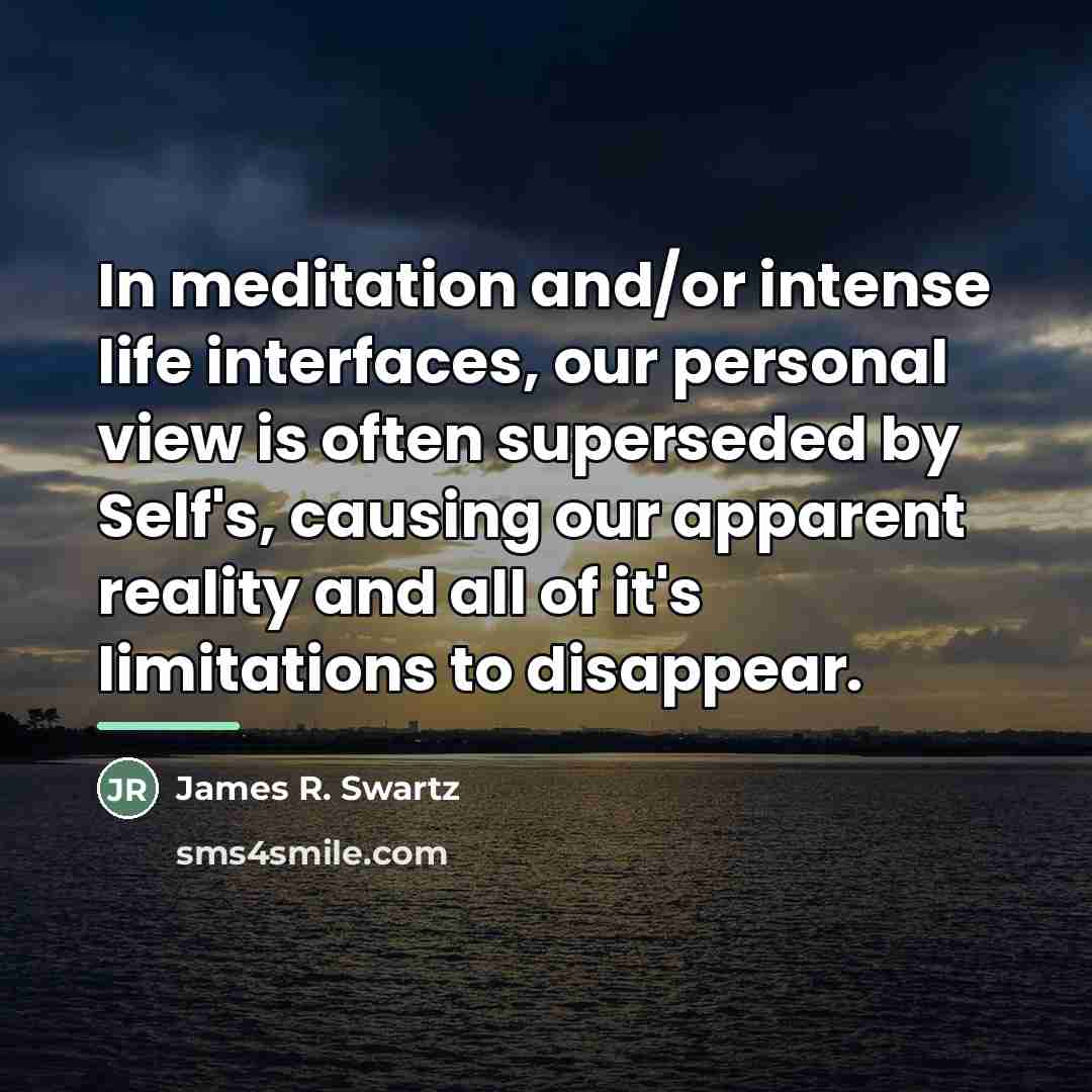 “In meditation and/or intense life interfaces, our personal view is…” quote by James R. Swartz