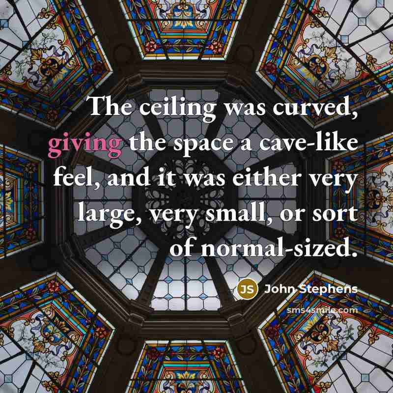 “The ceiling was curved, giving the space a cave-like feel,…” quote by John Stephens