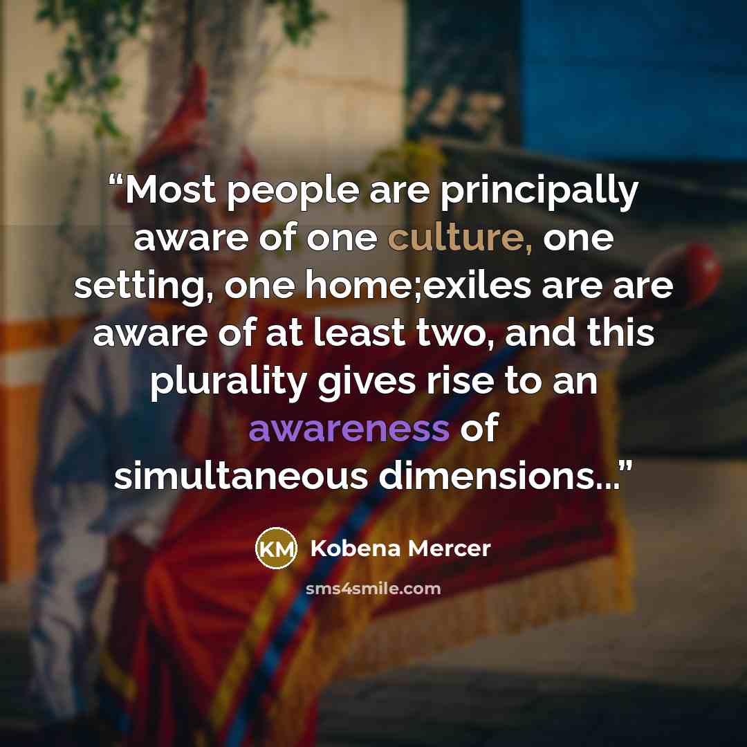 “Most people are principally aware of one culture, one setting, one home;exiles are are aware of at least two, and this plurality gives rise to an awareness of simultaneous dimensions...” quote by Kobena Mercer