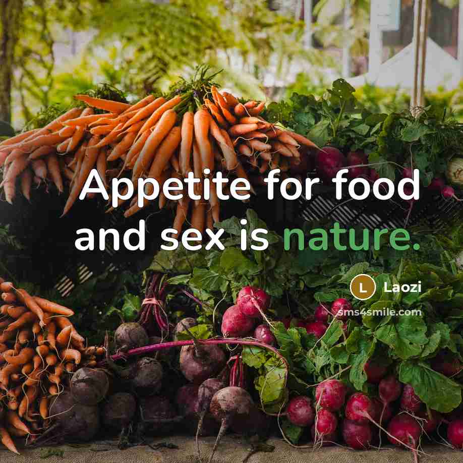 “Appetite for food and sex is nature.…” quote by Laozi