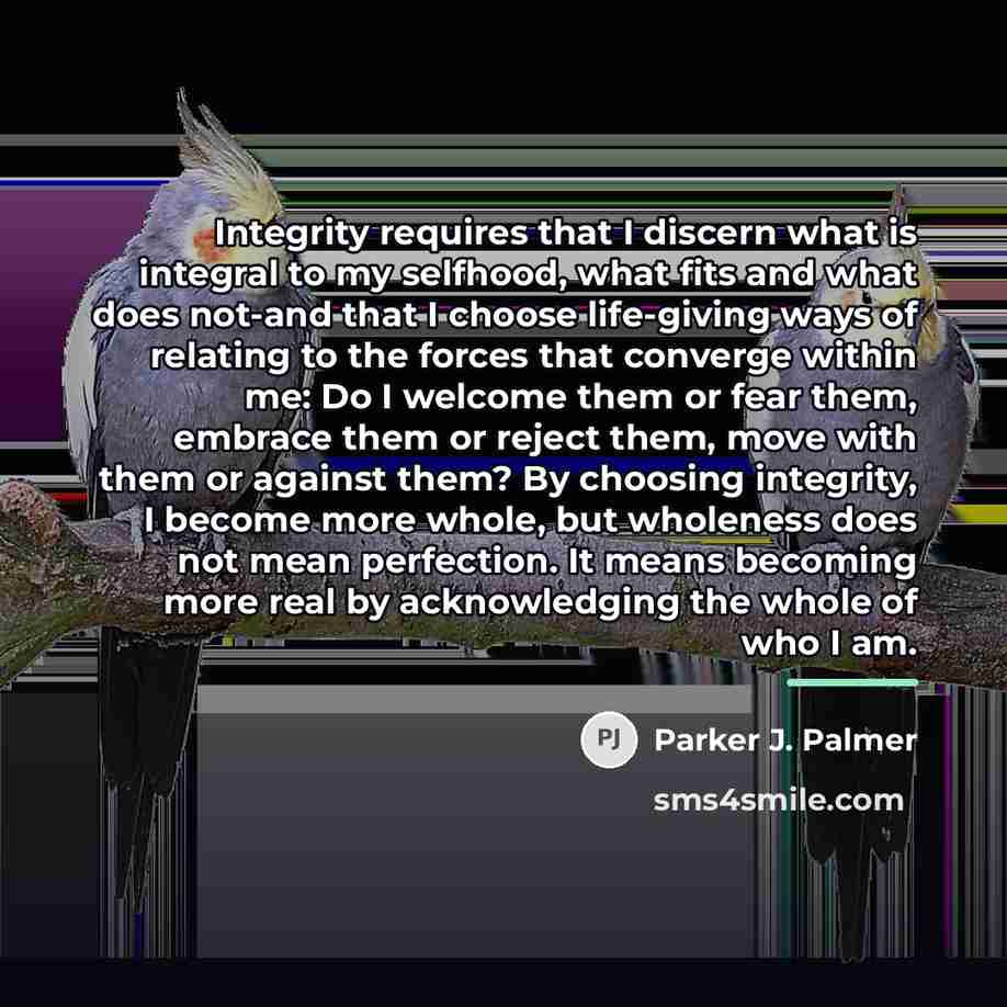 “Integrity requires that I discern what is integral to my…” quote by Parker J. Palmer