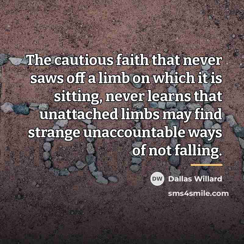 “The cautious faith that never saws off a limb on…” quote by Dallas Willard