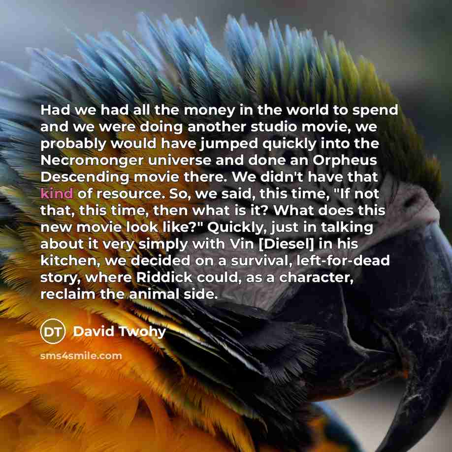“Had we had all the money in the world to…” quote by David Twohy