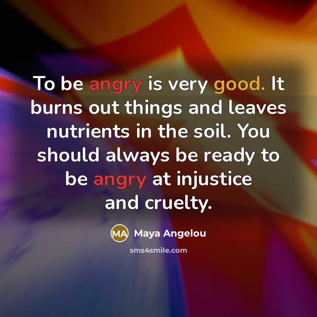 “To be angry is very good. It burns out things…” quote by Maya Angelou