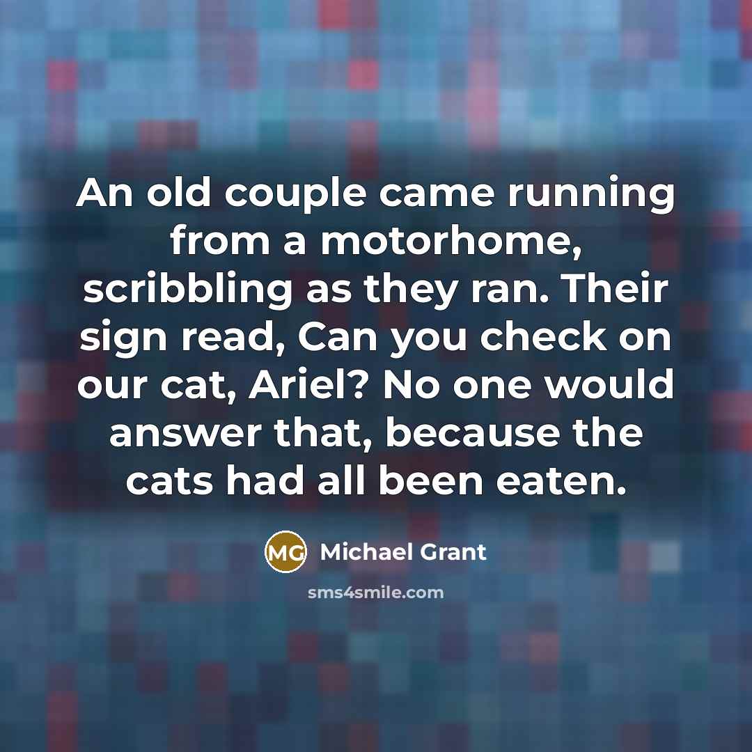 “An old couple came running from a motorhome, scribbling as…” quote by Michael Grant