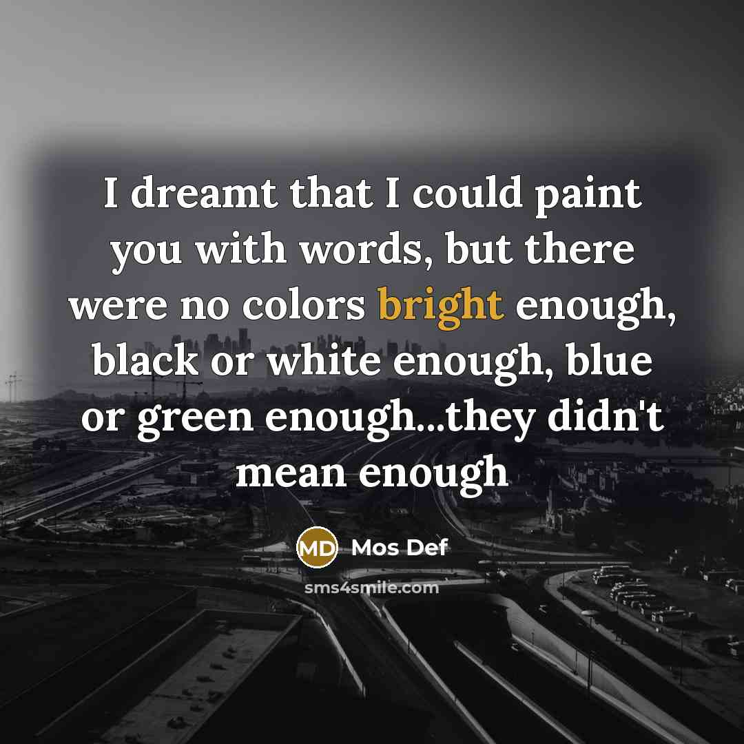 “I dreamt that I could paint you with words, but…” quote by Mos Def