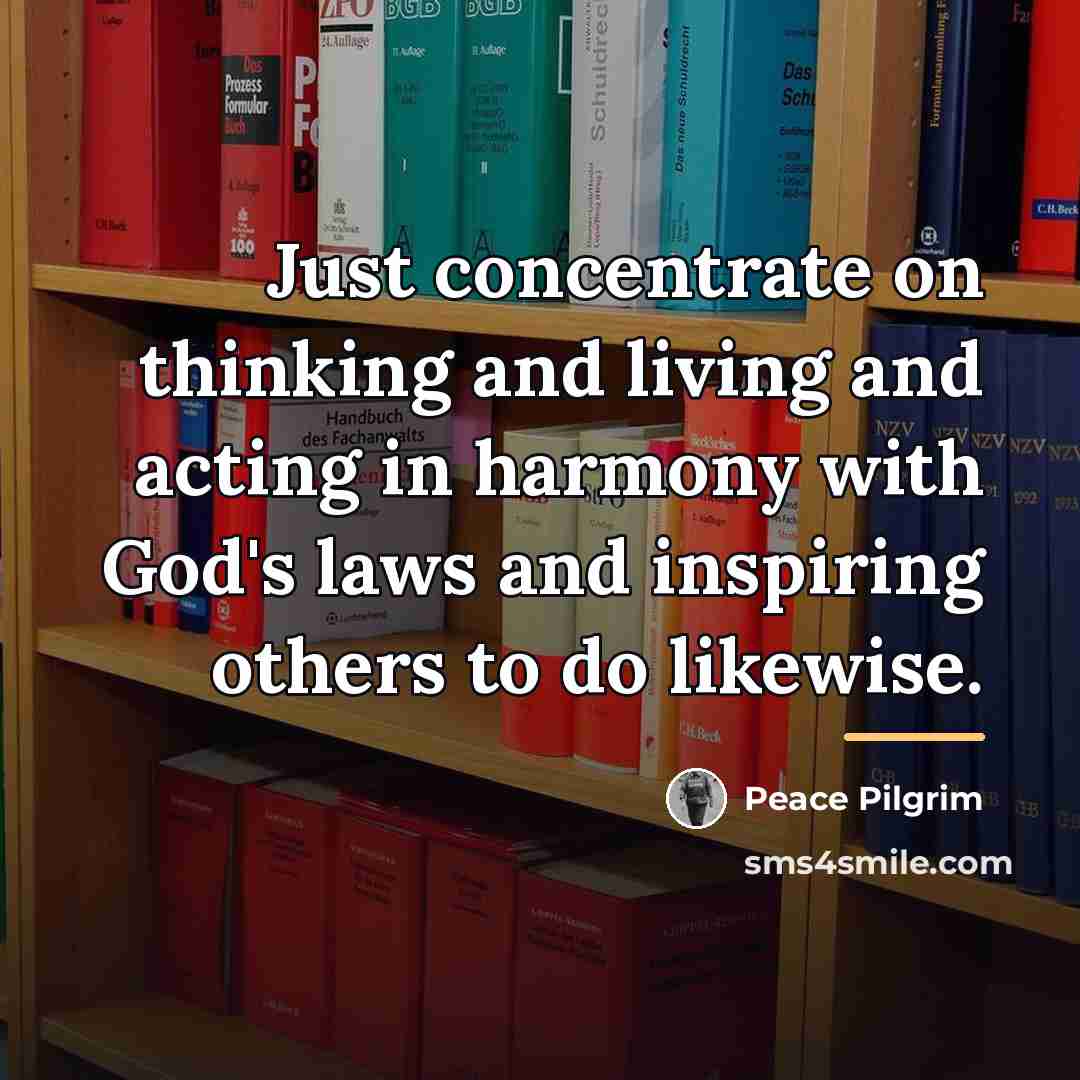 “Just concentrate on thinking and living and acting in harmony…” quote by Peace Pilgrim