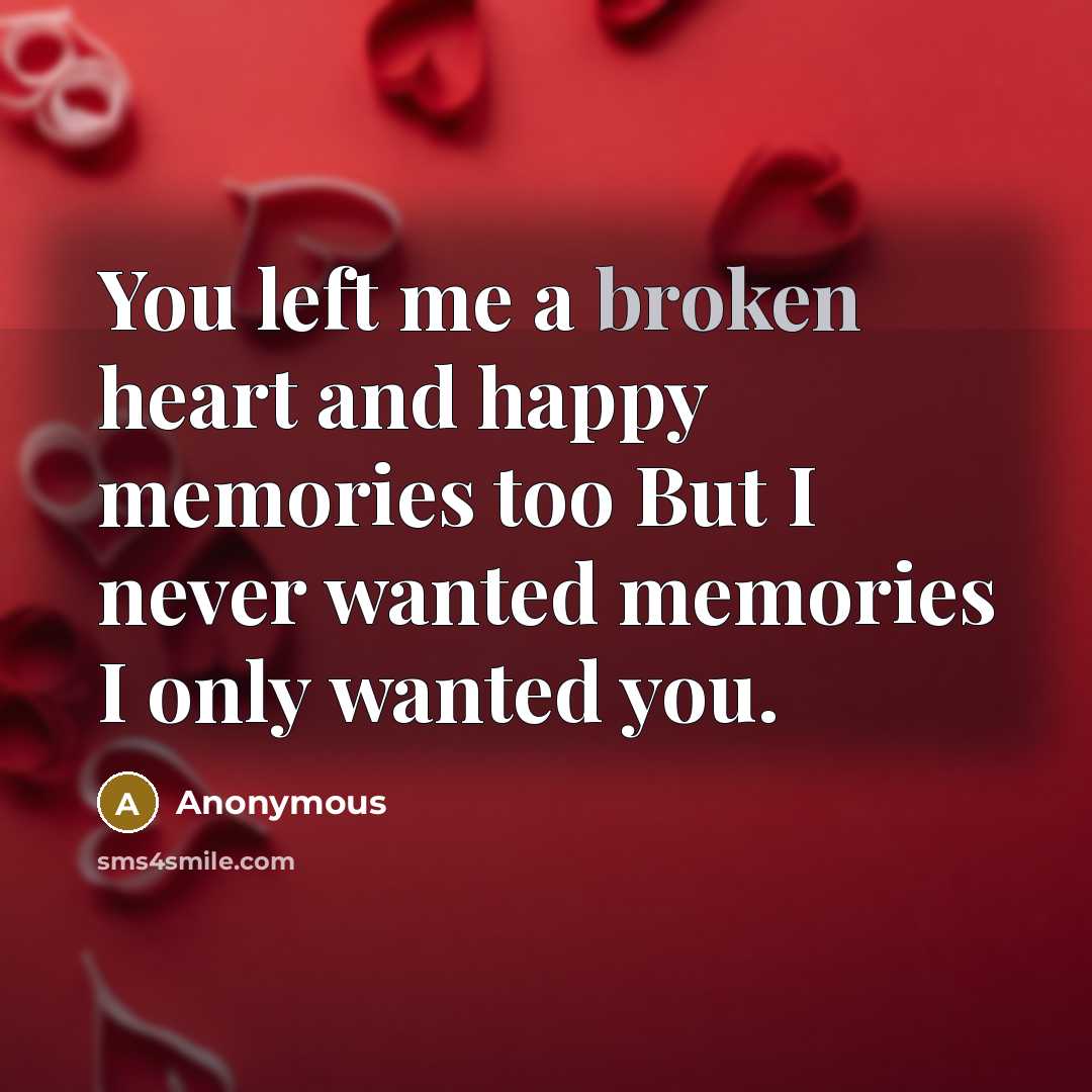 “You left me a broken heart and happy memories too…” quote by Anonymous