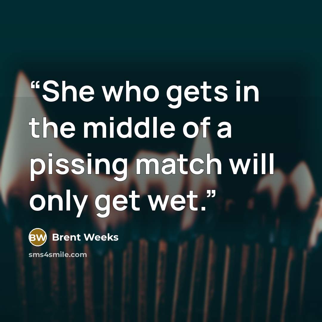 “She who gets in the middle of a pissing match will only get wet.” quote by Brent Weeks