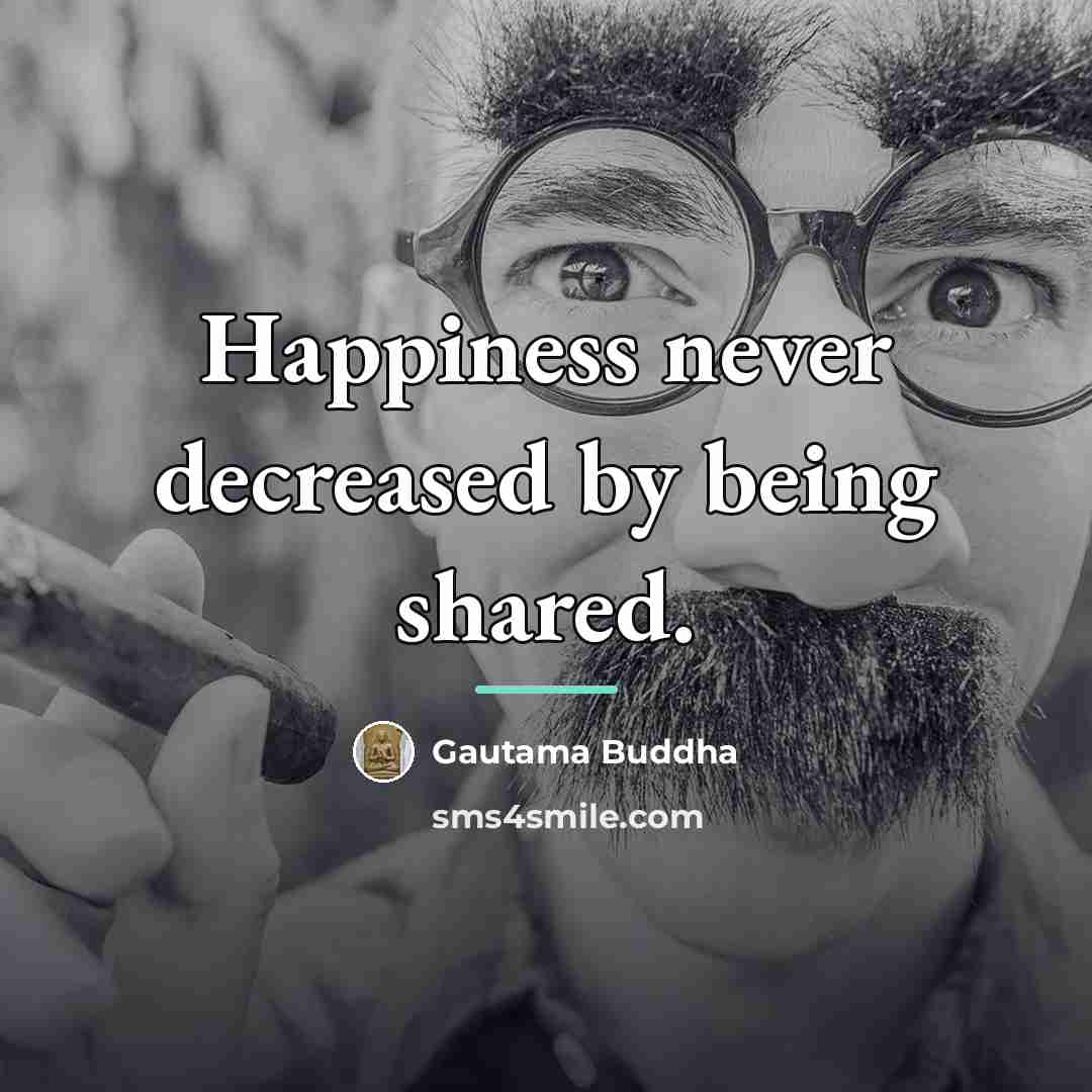 “Happiness never decreased by being shared.…” quote by Gautama Buddha