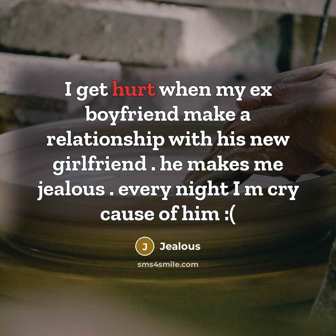 “I get hurt when my ex boyfriend make a relationship with his new girlfriend . he makes me jealous . every night I m cry cause of him :(” quote by Jealous