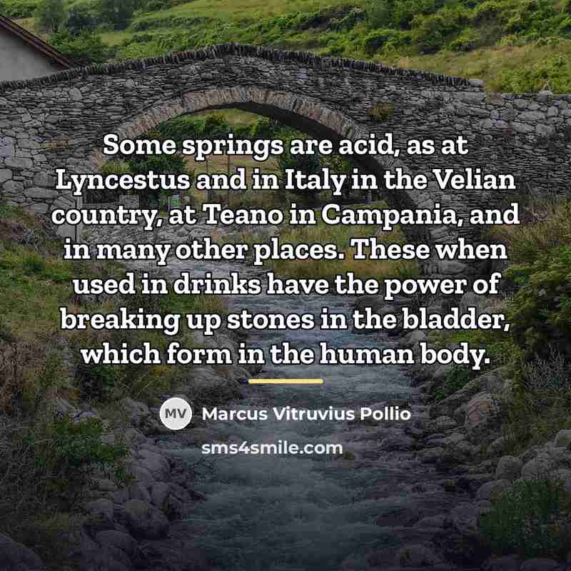 “Some springs are acid, as at Lyncestus and in Italy…” quote by Marcus Vitruvius Pollio