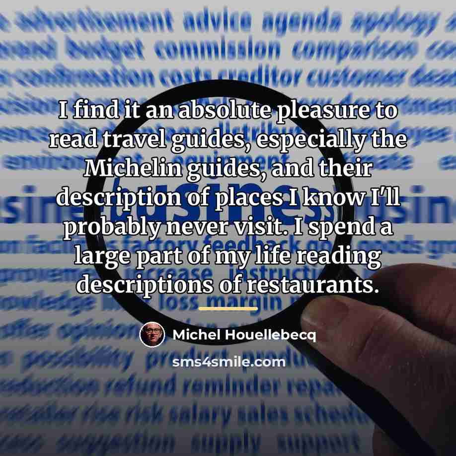 “I find it an absolute pleasure to read travel guides,…” quote by Michel Houellebecq