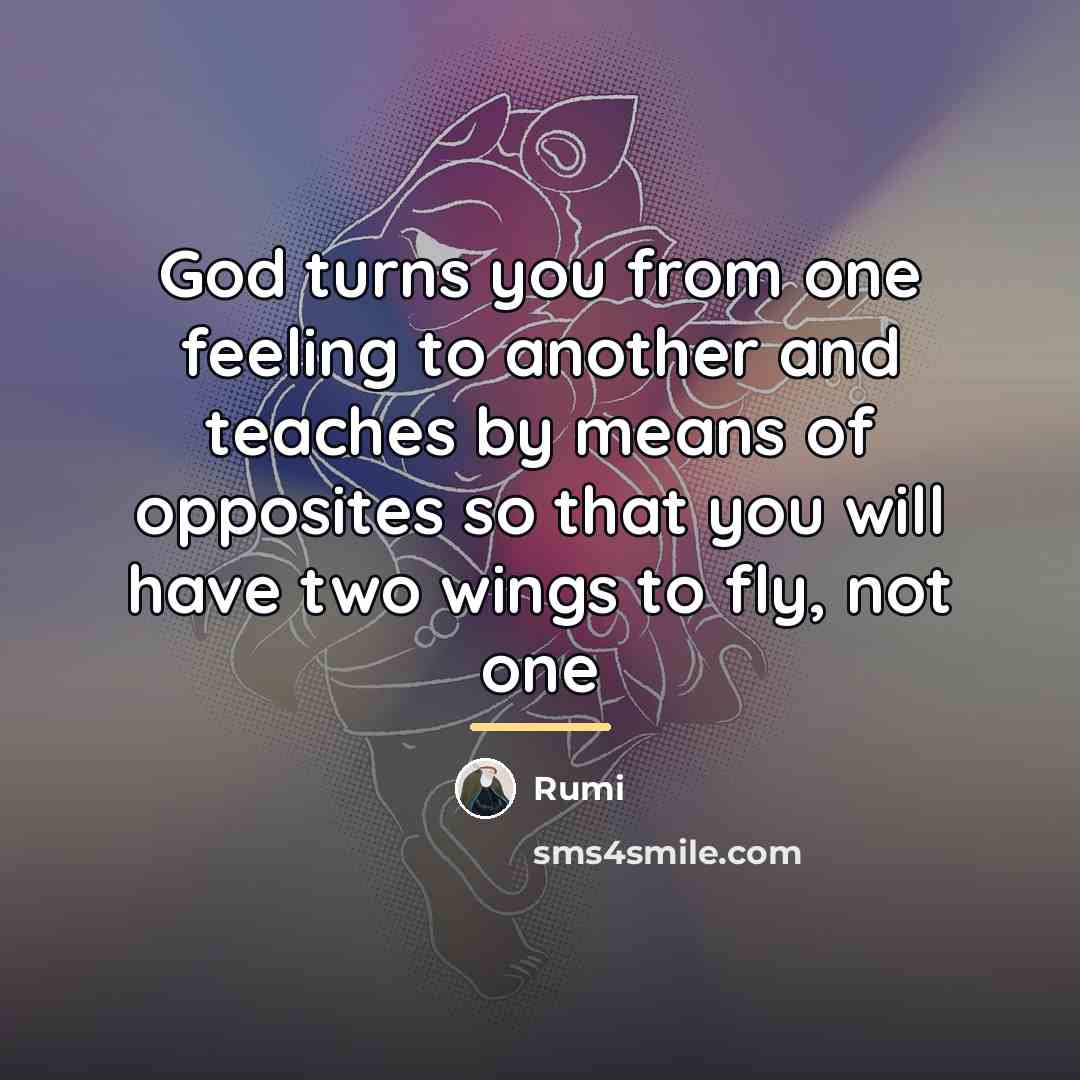 “God turns you from one feeling to another and teaches…” quote by Rumi