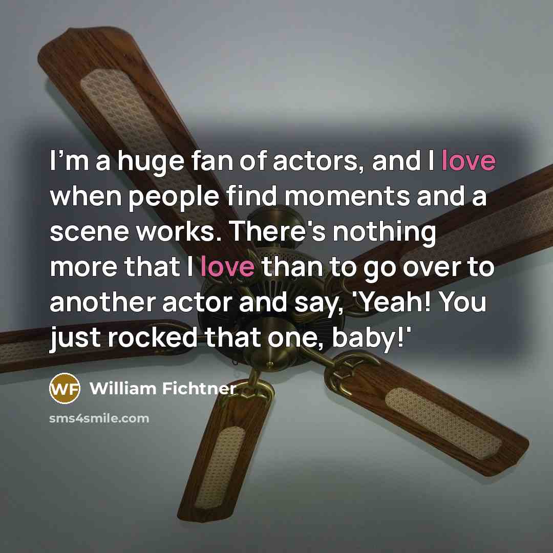 “I'm a huge fan of actors, and I love when people find moments and a scene works. There's nothing more that I love than to go over to another actor and say, 'Yeah! You just rocked that one, baby!'” quote by William Fichtner