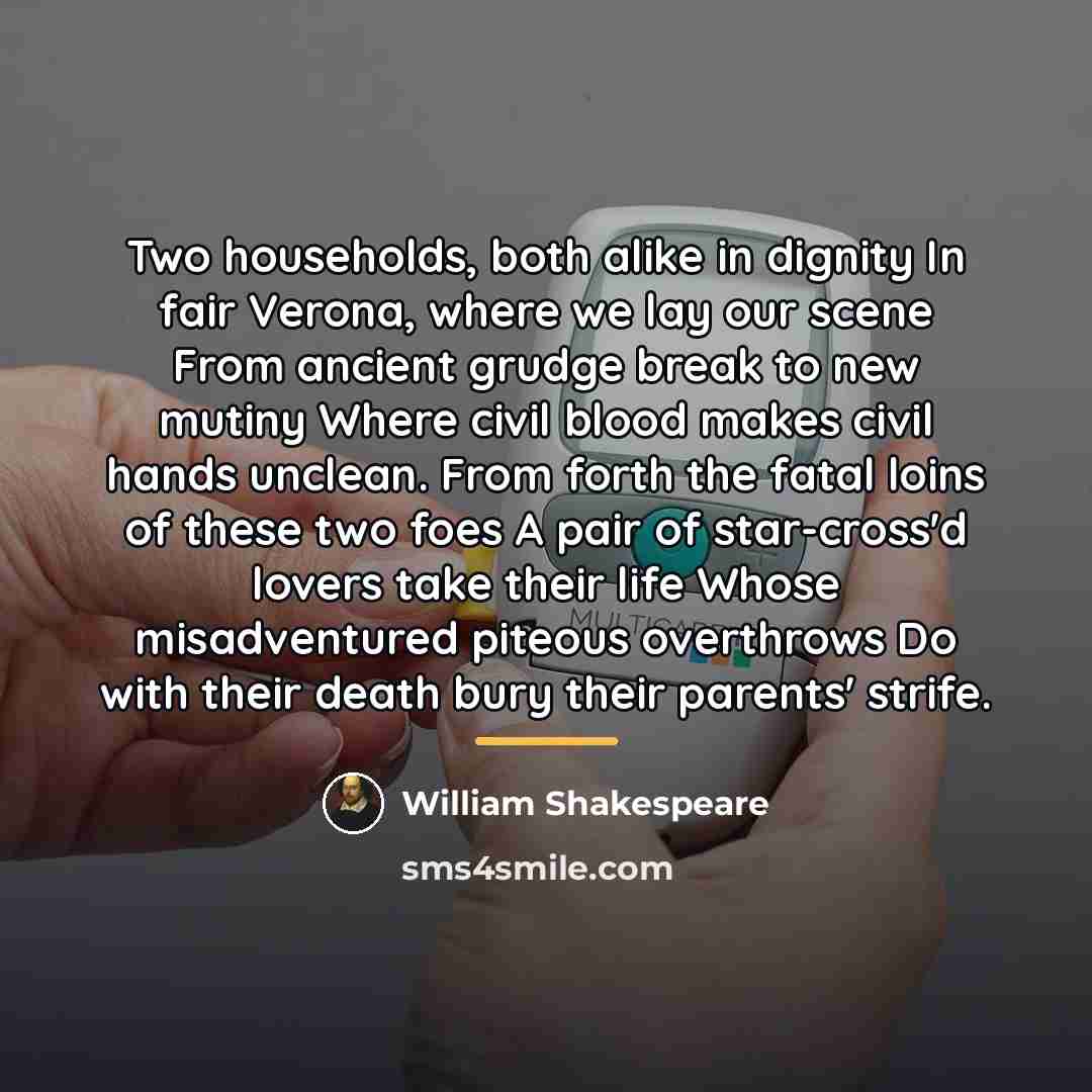 “Two households, both alike in dignity In fair Verona, where…” quote by William Shakespeare