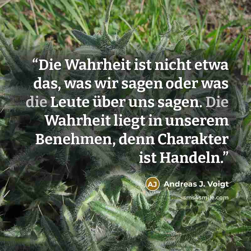 “Die Wahrheit ist nicht etwa das, was wir sagen oder was die Leute über uns sagen. Die Wahrheit liegt in unserem Benehmen, denn Charakter ist Handeln.” quote by Andreas J. Voigt