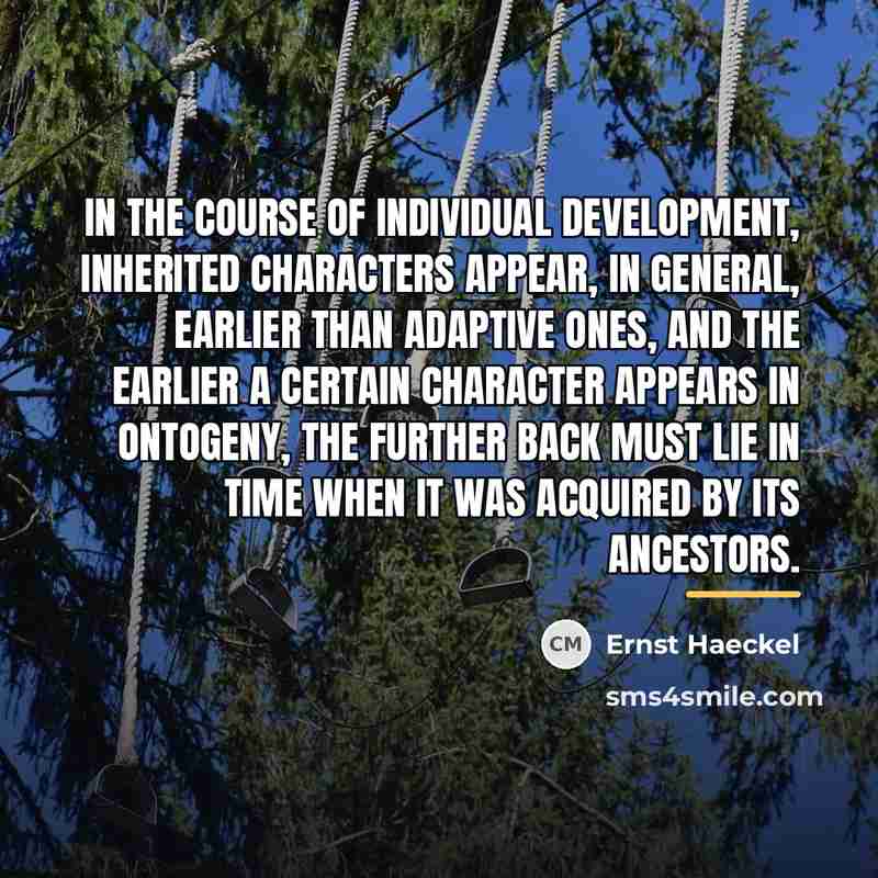 “In the course of individual development, inherited characters appear, in…” quote by Ernst Haeckel