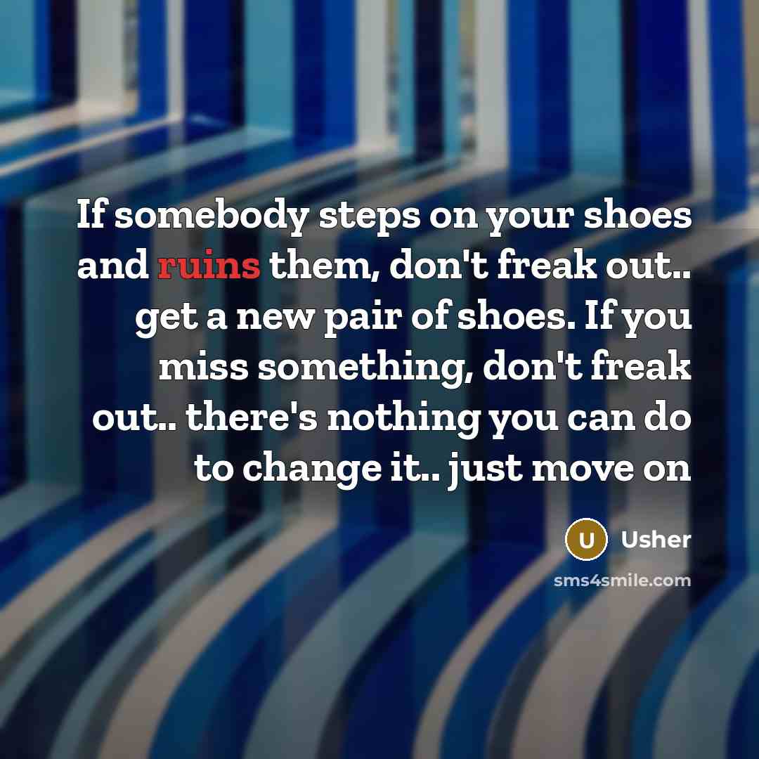 “If somebody steps on your shoes and ruins them, don't freak out.. get a new pair of shoes. If you miss something, don't freak out.. there's nothing you can do to change it.. just move on” quote by Usher