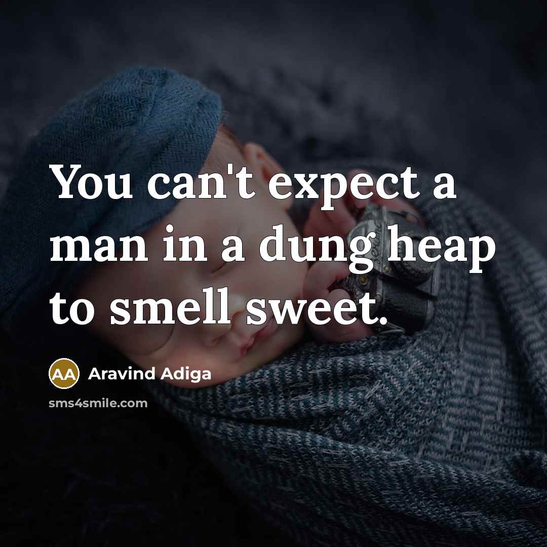 “You can't expect a man in a dung heap to…” quote by Aravind Adiga