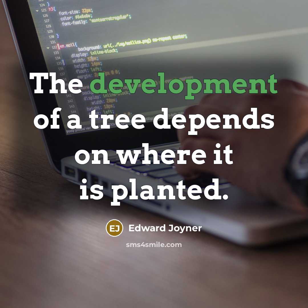 “The development of a tree depends on where it is planted.” quote by Edward Joyner