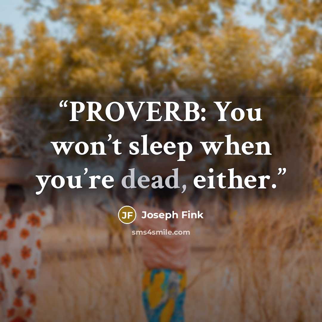 “PROVERB: You won’t sleep when you’re dead, either.” quote by Joseph Fink