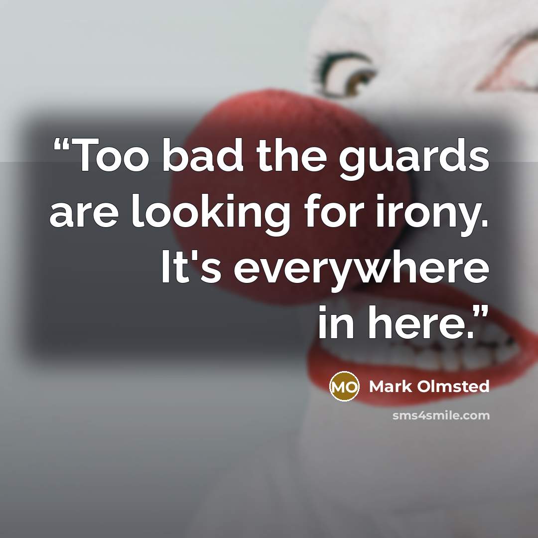 “Too bad the guards are looking for irony. It's everywhere in here.” quote by Mark Olmsted