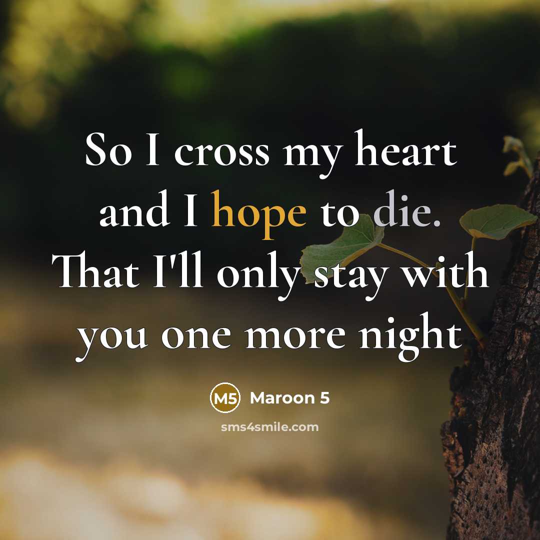 “So I cross my heart and I hope to die. That I'll only stay with you one more night” quote by Maroon 5