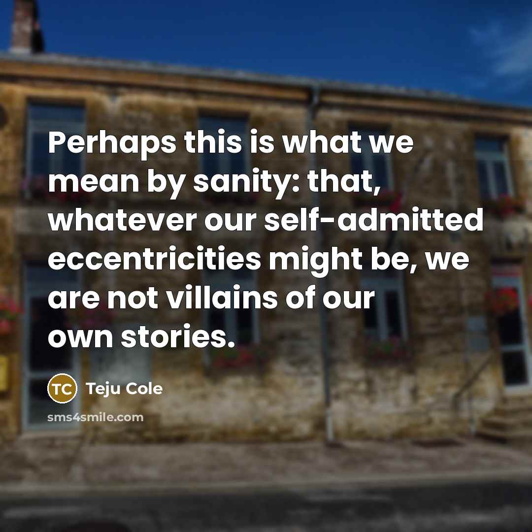 “Perhaps this is what we mean by sanity: that, whatever…” quote by Teju Cole