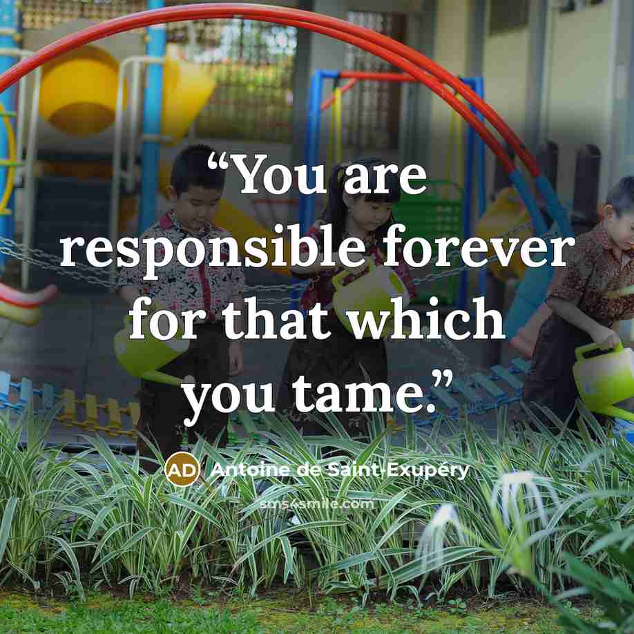 “You are responsible forever for that which you tame.” quote by Antoine de Saint-Exupéry
