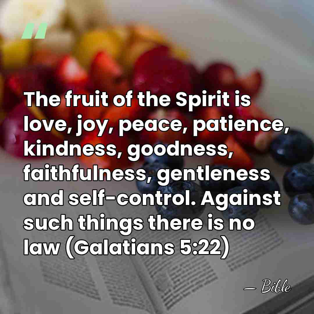 The fruit of the Spirit is love, joy, peace, patience, kindness, goodness,&hellip; - Bible