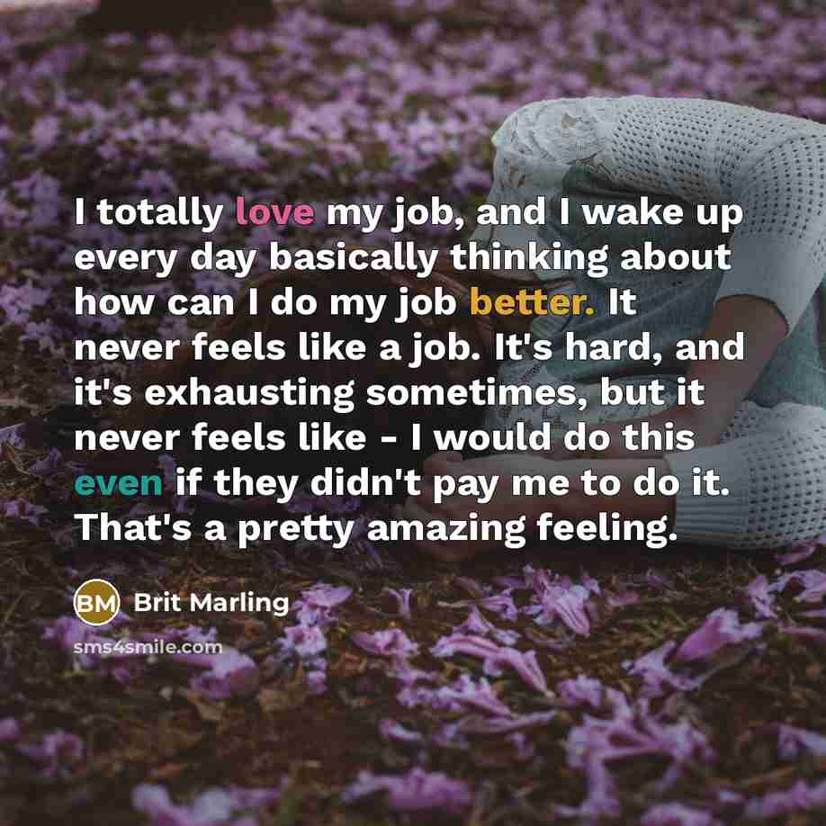 “I totally love my job, and I wake up every…” quote by Brit Marling