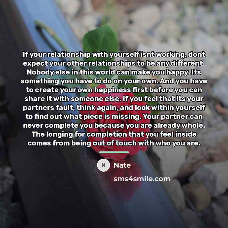 “If your relationship with yourself isnt working, dont expect your…” quote by Nate