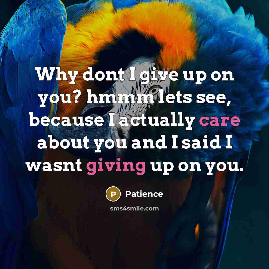 “Why dont I give up on you? hmmm lets see, because I actually care about you and I said I wasnt giving up on you.” quote by Patience