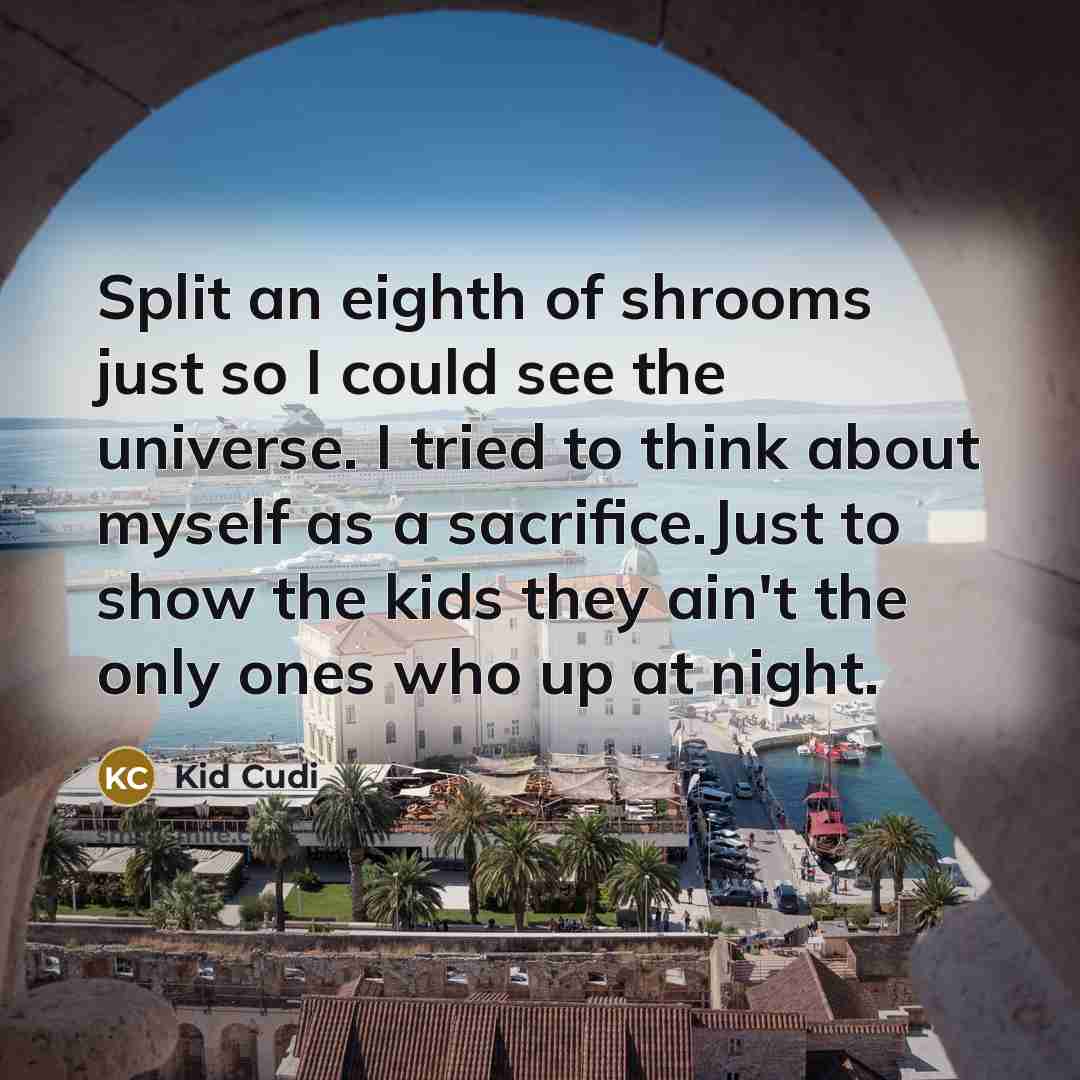 “Split an eighth of shrooms just so I could see…” quote by Kid Cudi