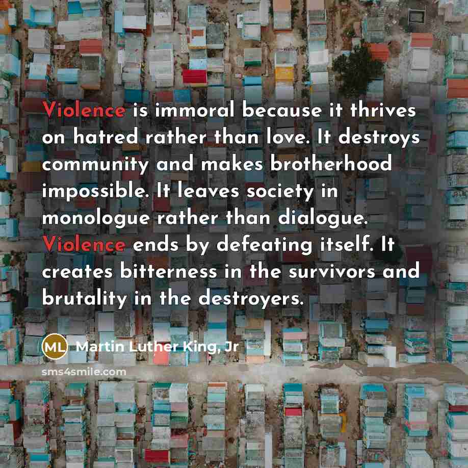 “Violence is immoral because it thrives on hatred rather than…” quote by Martin Luther King, Jr