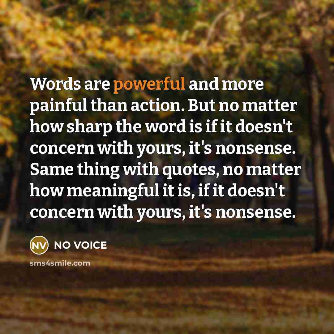 “Words are powerful and more painful than action. But no…” quote by NO VOICE