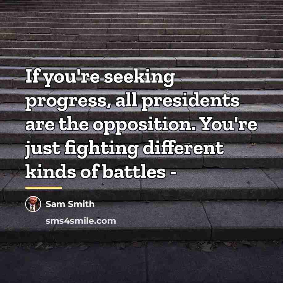 “If you're seeking progress, all presidents are the opposition. You're…” quote by Sam Smith