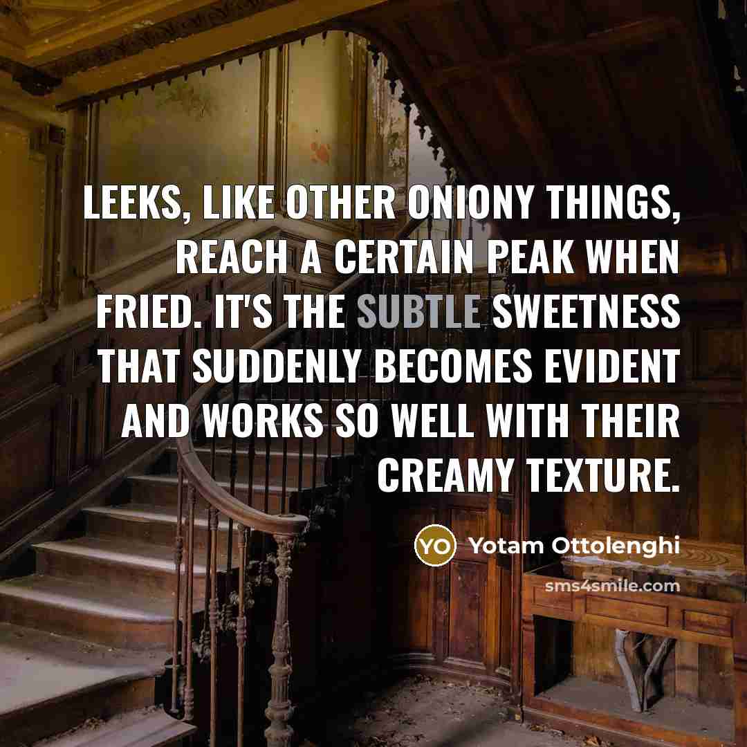 “Leeks, like other oniony things, reach a certain peak when…” quote by Yotam Ottolenghi
