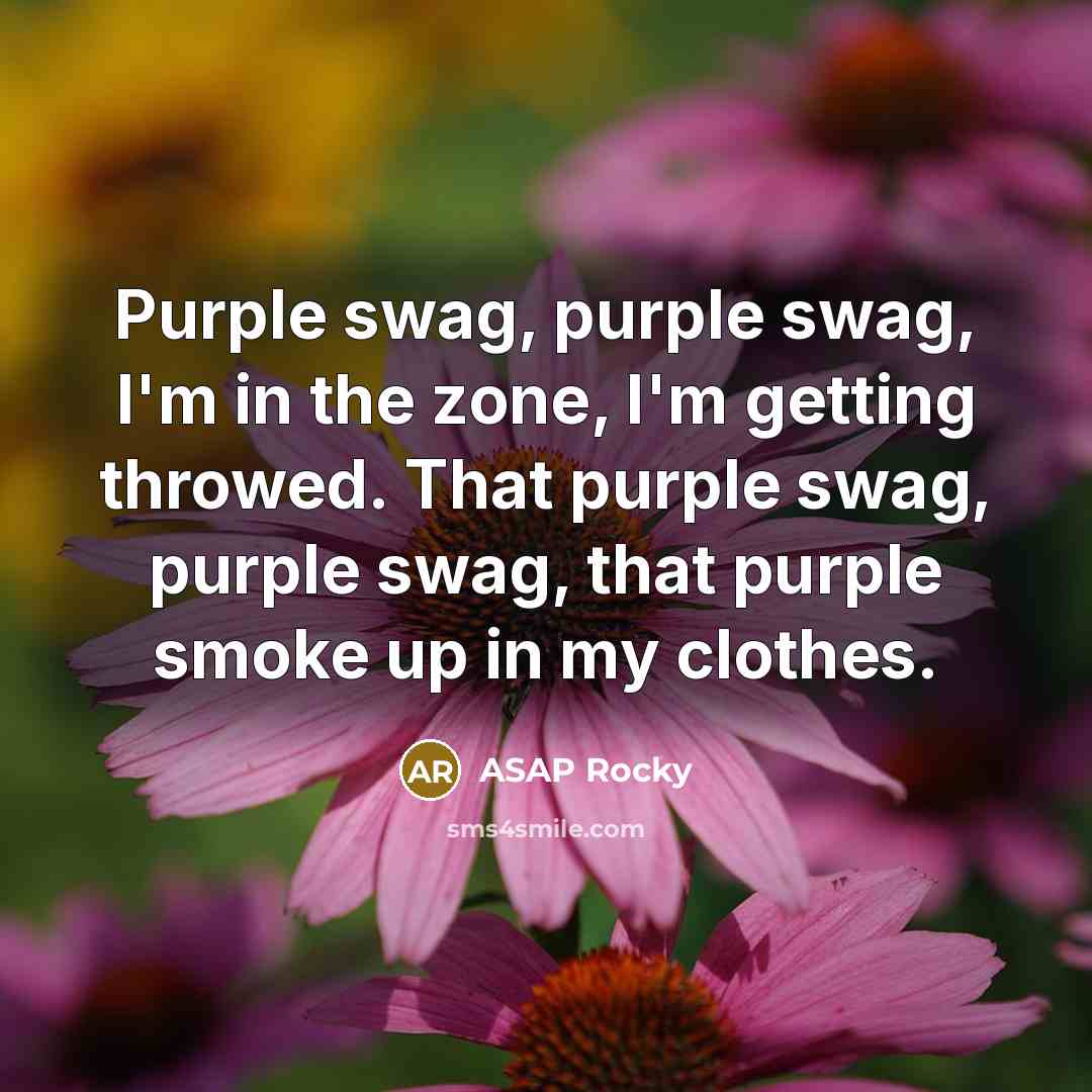 “Purple swag, purple swag, I'm in the zone, I'm getting…” quote by Asap Rocky