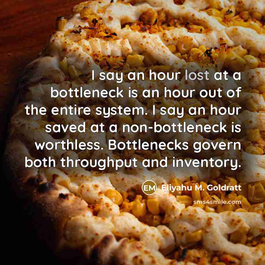 “I say an hour lost at a bottleneck is an…” quote by Eliyahu M. Goldratt