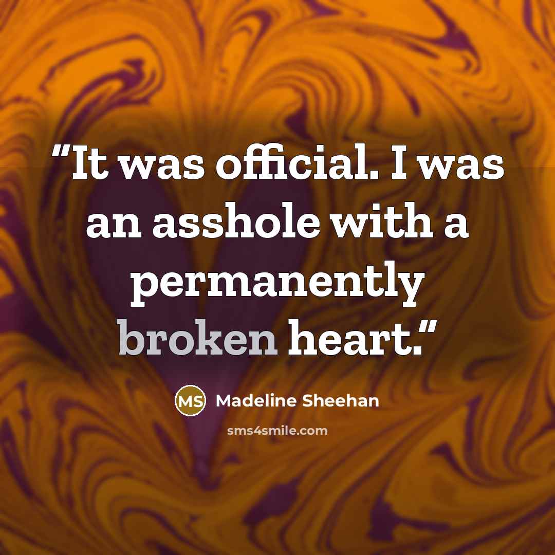 “It was official. I was an asshole with a permanently broken heart.” quote by Madeline Sheehan