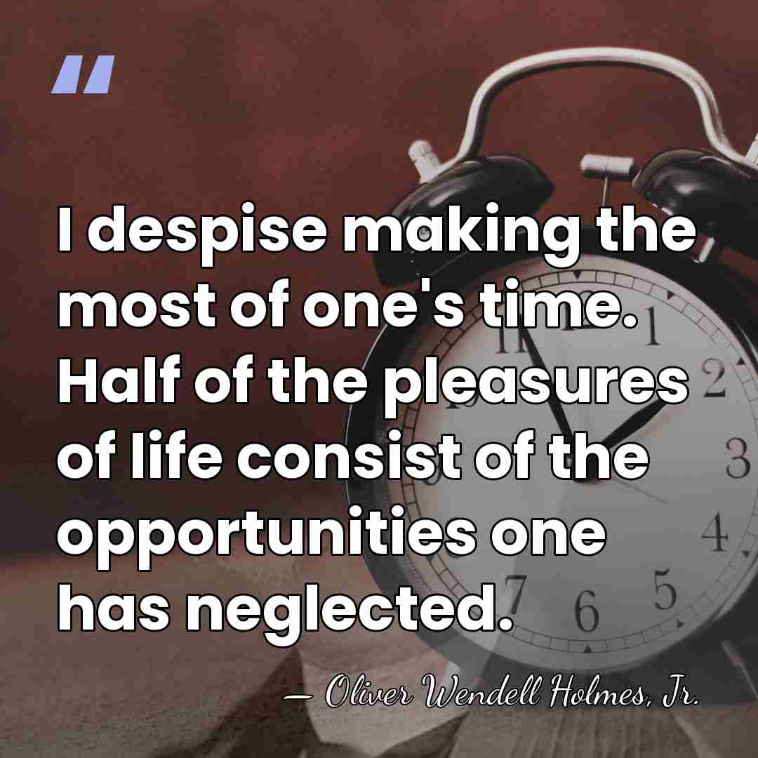 I despise making the most of one's time. Half of the pleasures&hellip; - Oliver Wendell Holmes, Jr.