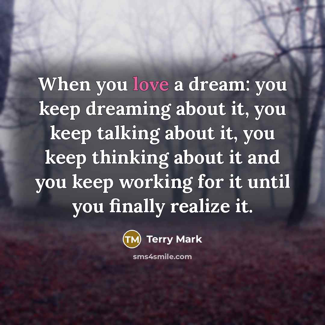 “When you love a dream: you keep dreaming about it,…” quote by Terry Mark